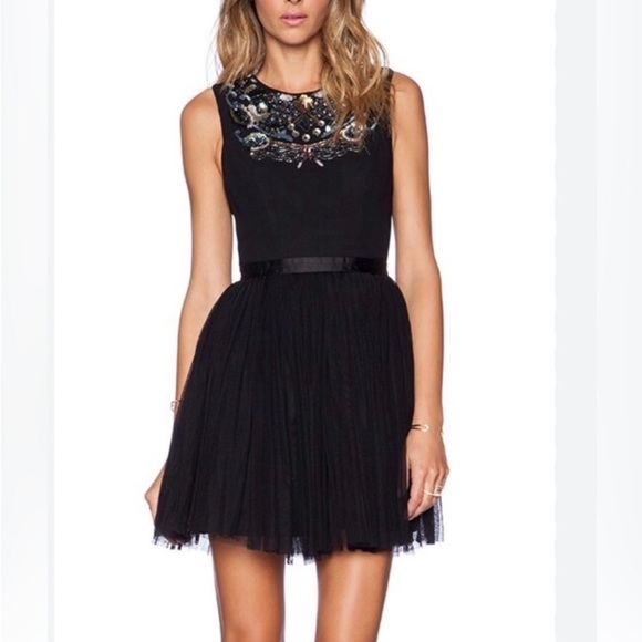 Needle & Thread Black Folk sequins cocktail dress  Embellished Tulle skirt 2 - Picture 1 of 15